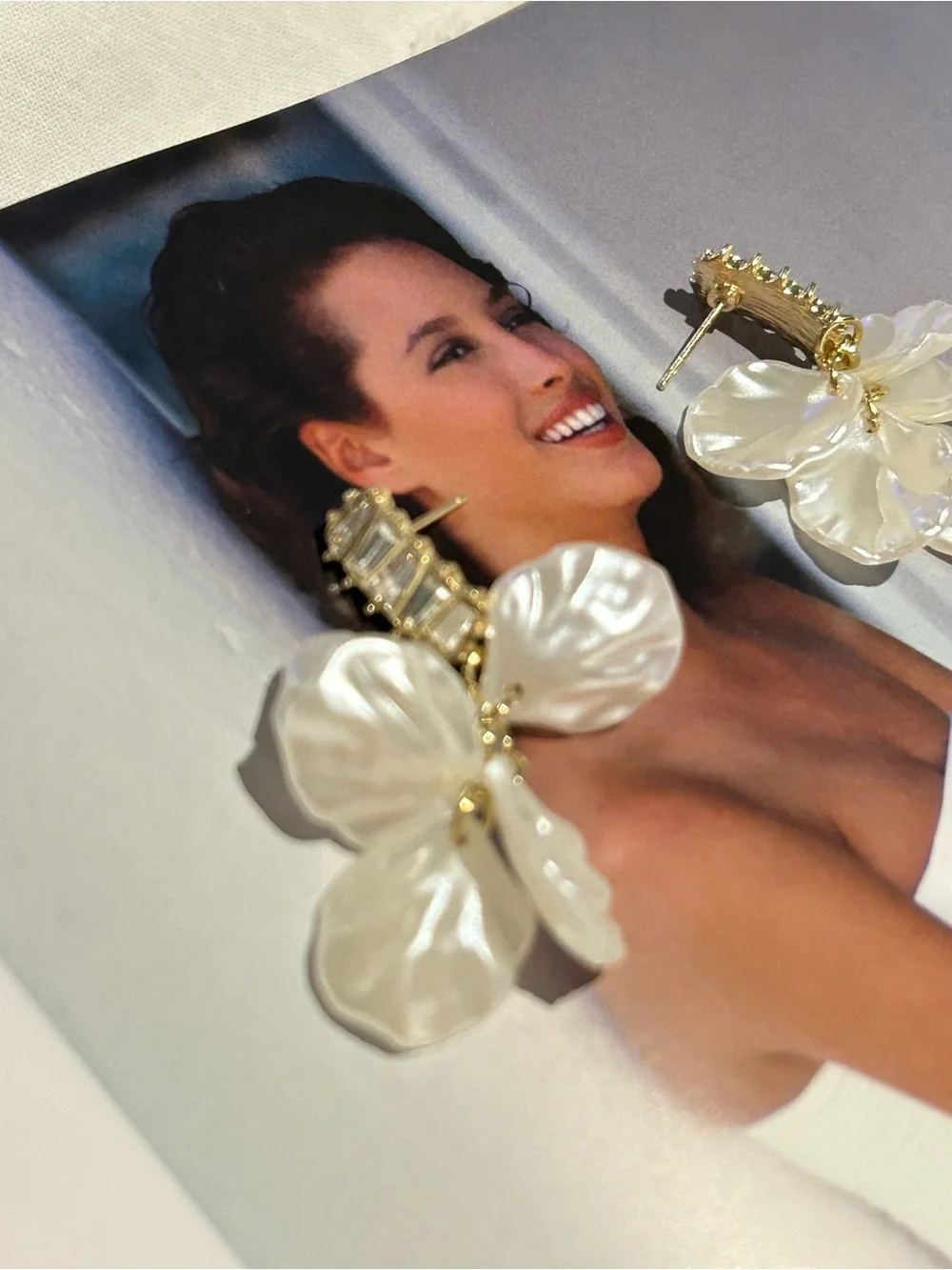 Gold and Pearl White Floral Hoop Earrings - Women Jewelry